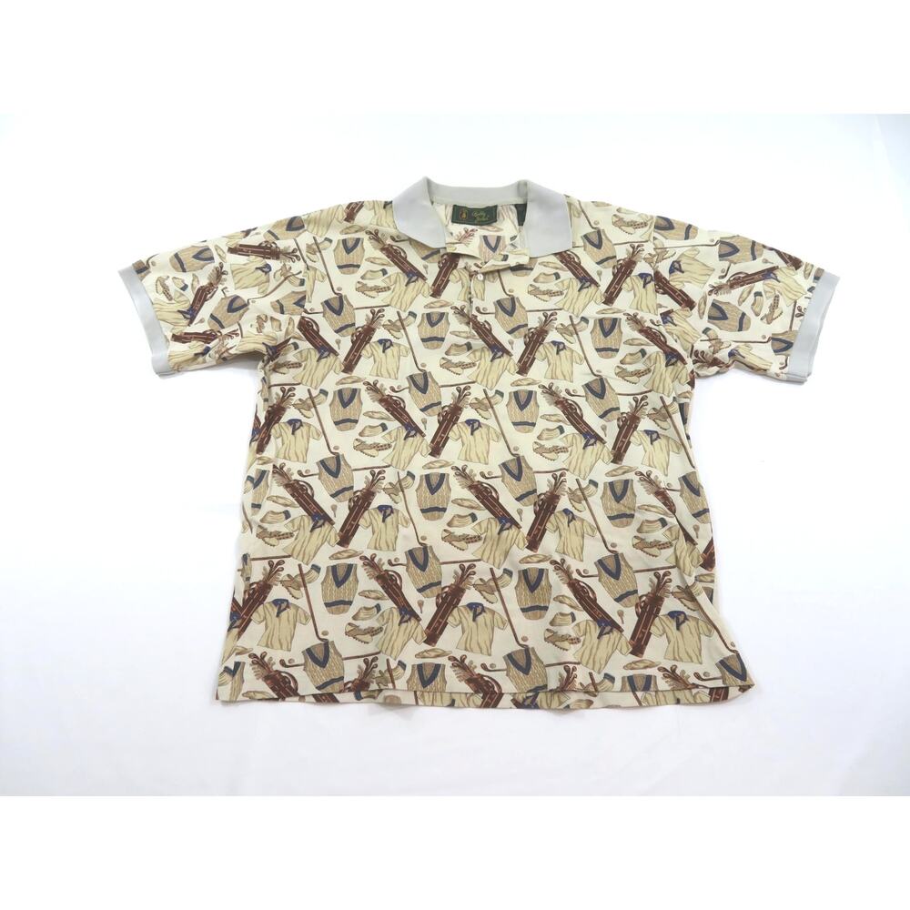 Bobby Jones Shirt, Golfer Themed, All Over Print Polo, Sz XL 1990s
